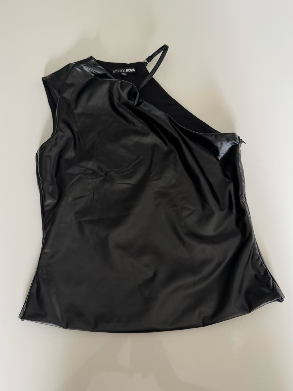 One Shoulder Black Leather Top S